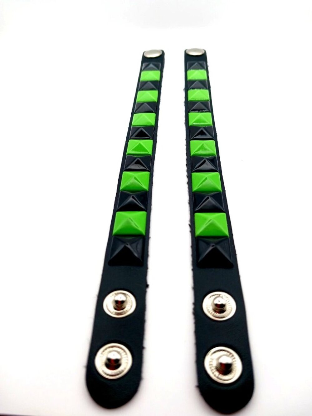 Green+ Black Single Row Studded Vegan Leather Bracelet Lot Of 2 New